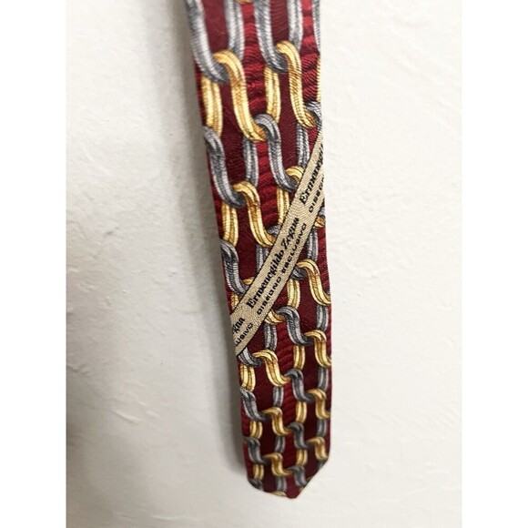 VINTAGE ERMENEGILDO ZEGNA 100% SILK Chain link Red Tie NECKTIE MADE ITALY $299 - Picture 6 of 8